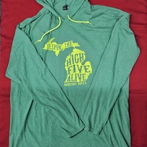 Barefoot Dave's hooded long‎ sleeve t shirt  Keep the High Five Alive Green 3xl